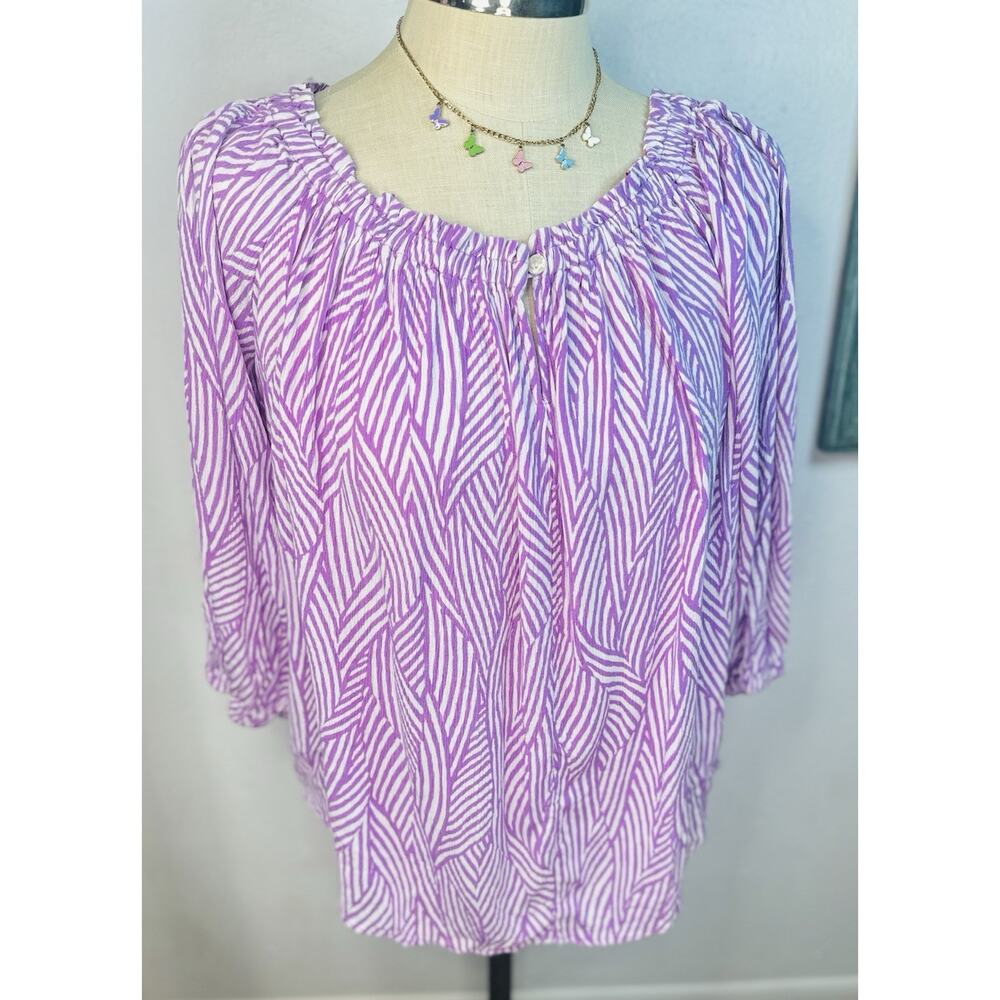 Terra Sky Light Weight Oversized Purple And White Stripe Plus Blouse 0X